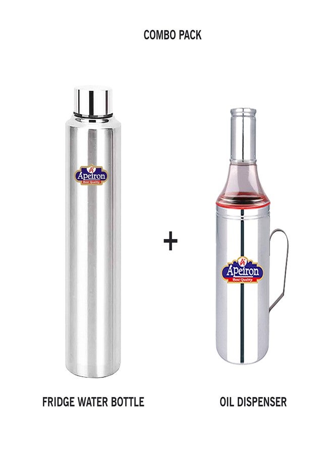 Apeiron Stainless Steel Fridge Bottle | 1000ml | Silver | Leak Proof (Bottle + 1000ml red Dispenser with handle) - Image 2